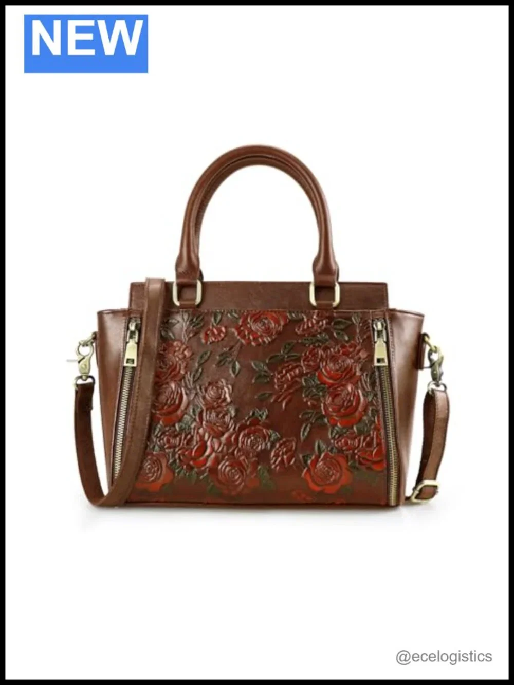 Vegan Leather Satchel Crossbody Bag with Embossing, Adjustable Strap, Large